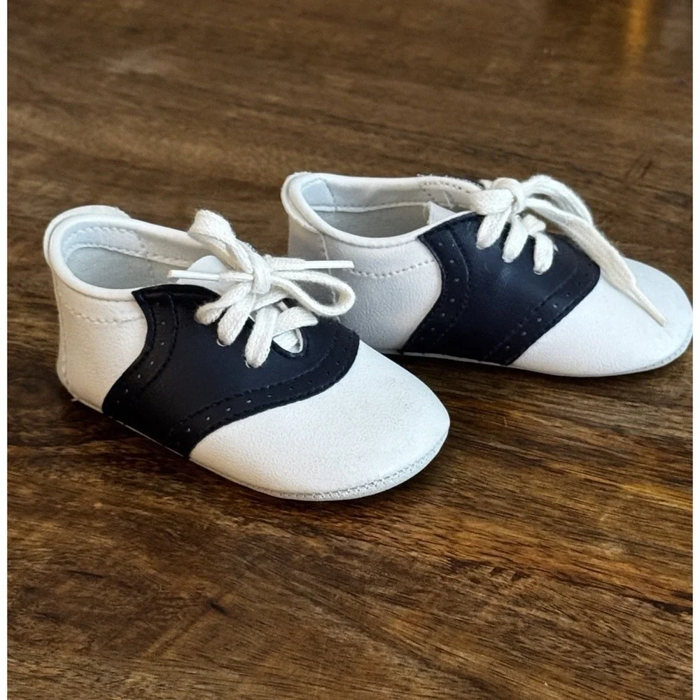 RARE VINTAGE Baby Saddle Oxford Shoes Blue & Navy Size 1 Gold Bug